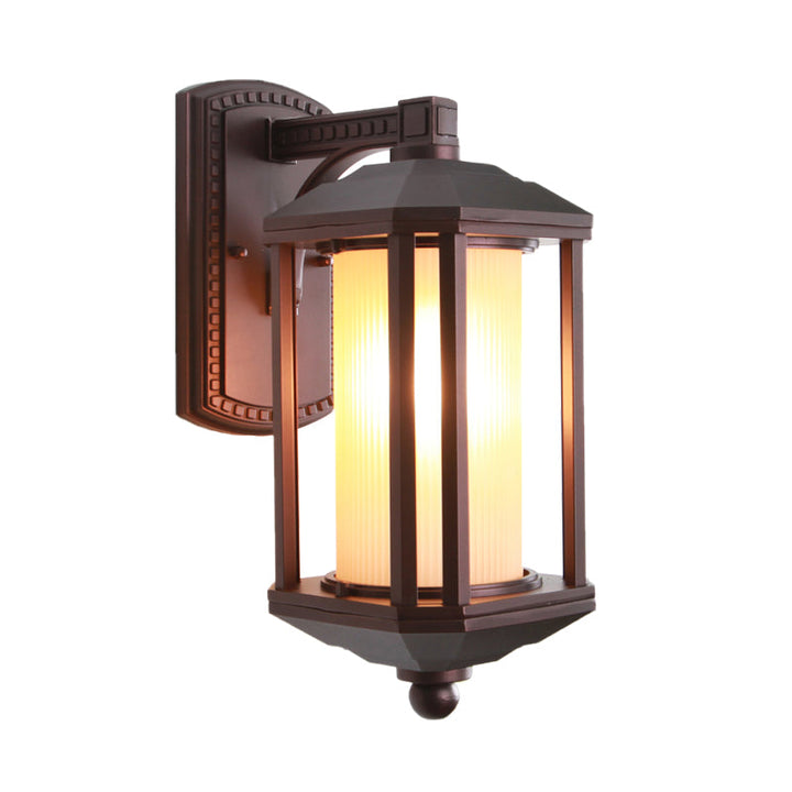 Skørter | Dark Coffee Cylinder Wall Lamp Wall Light Country House Frosted Glass 1 Head Outdoor Wall Lights Ideas with Frame