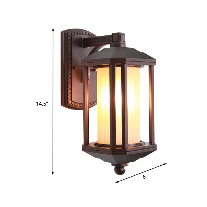 Skørter | Dark Coffee Cylinder Wall Lamp Wall Light Country House Frosted Glass 1 Head Outdoor Wall Lights Ideas with Frame