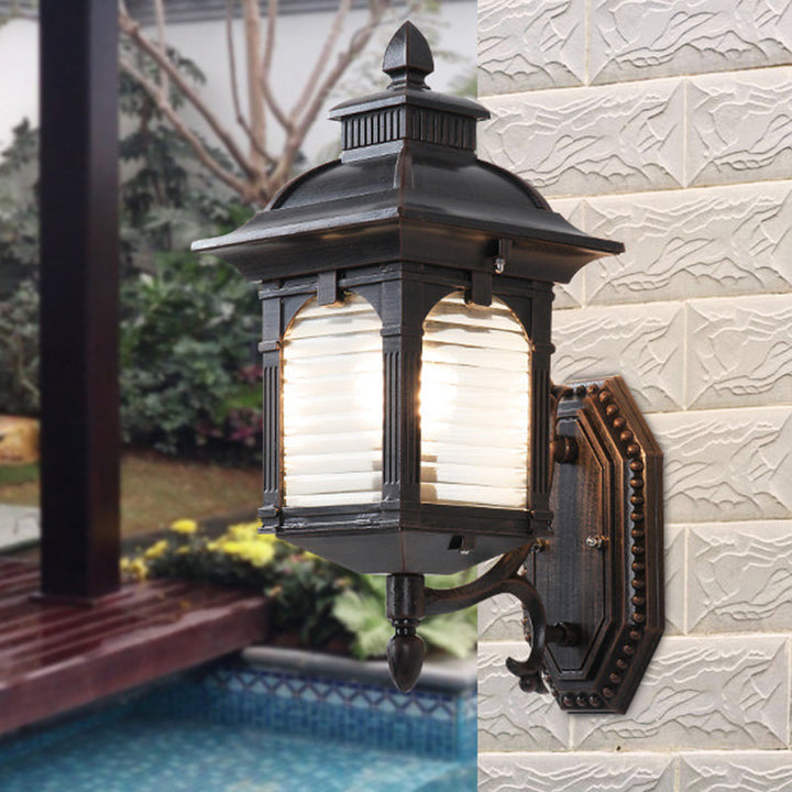 Skørter | Black 1 Bulb Wall Light Fixture Lodges clear ribbed glass pavilion wall mount lamp