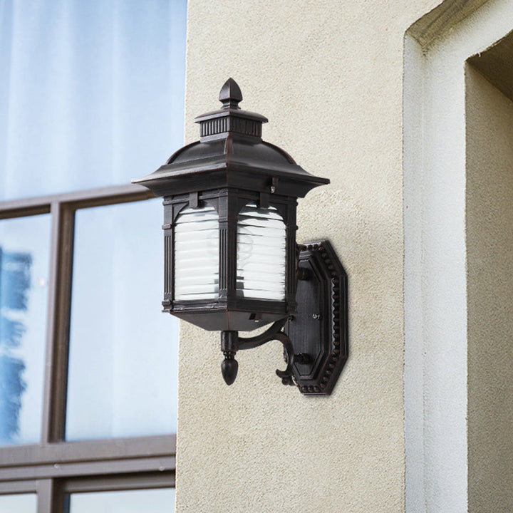 Skørter | Black 1 Bulb Wall Light Fixture Lodges clear ribbed glass pavilion wall mount lamp