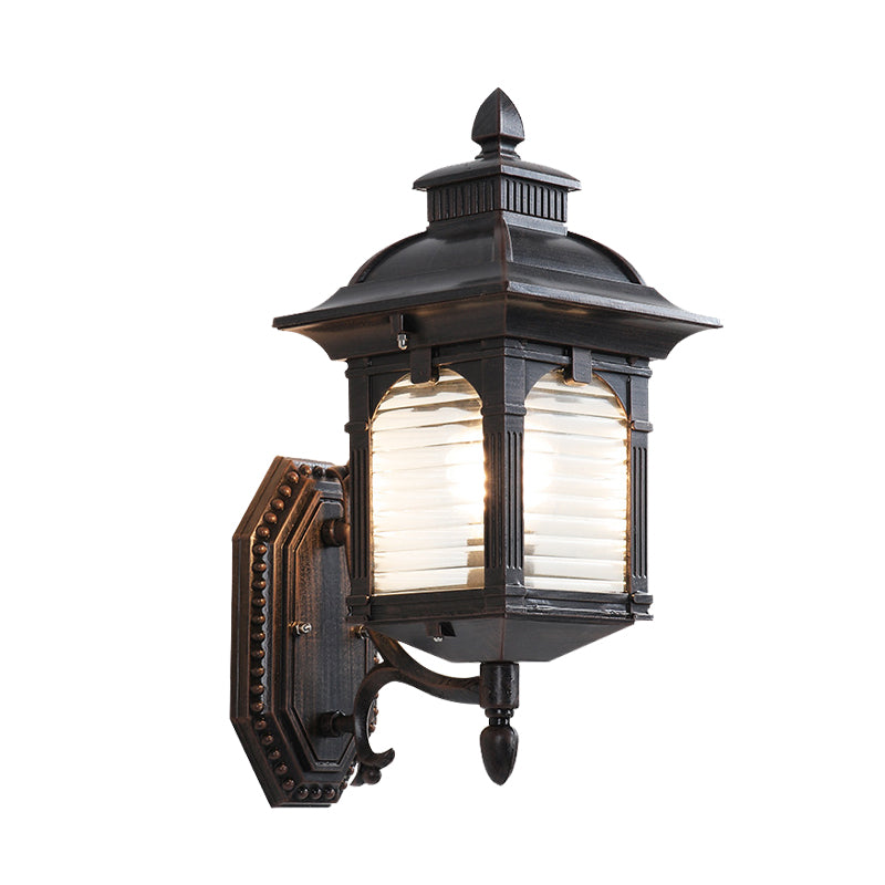 Skørter | Black 1 Bulb Wall Light Fixture Lodges clear ribbed glass pavilion wall mount lamp