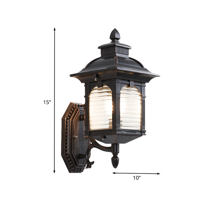 Skørter | Black 1 Bulb Wall Light Fixture Lodges clear ribbed glass pavilion wall mount lamp