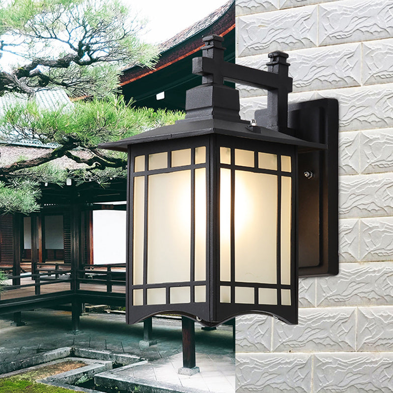 Skørter | 1 Light Pavilion Wall Lamp Farmhouse Black/Brass Finish Aluminum Wall Mount Lamp with Frosted Glass Shade