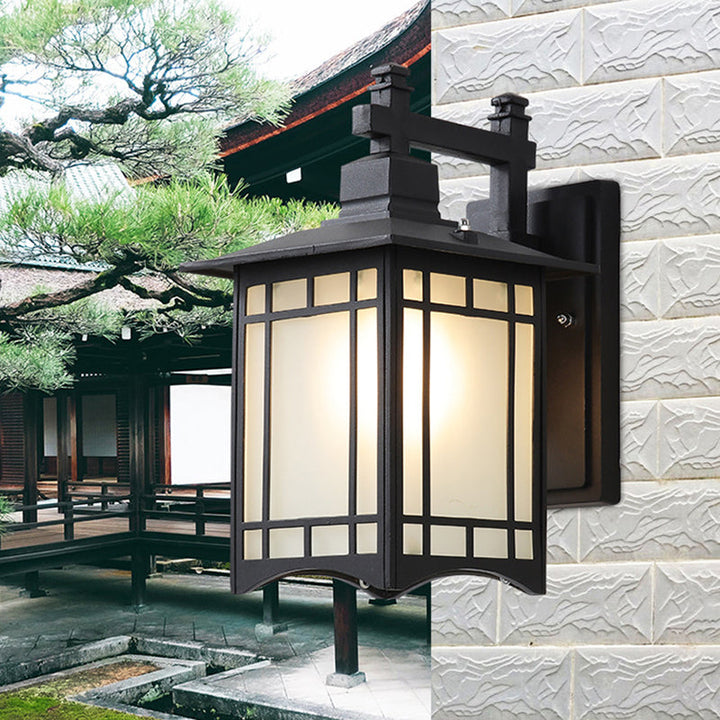 Skørter | 1 Light Pavilion Wall Lamp Farmhouse Black/Brass Finish Aluminum Wall Mount Lamp with Frosted Glass Shade