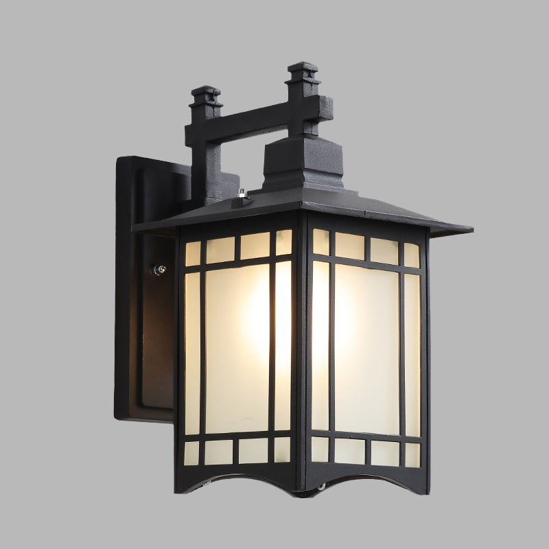 Skørter | 1 Light Pavilion Wall Lamp Farmhouse Black/Brass Finish Aluminum Wall Mount Lamp with Frosted Glass Shade
