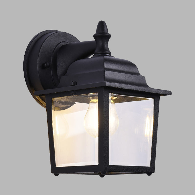 Skørter | Clear Glass Black Wall Light Cube 1 Light Farmhouse Wall Mounted Lamp for Gate