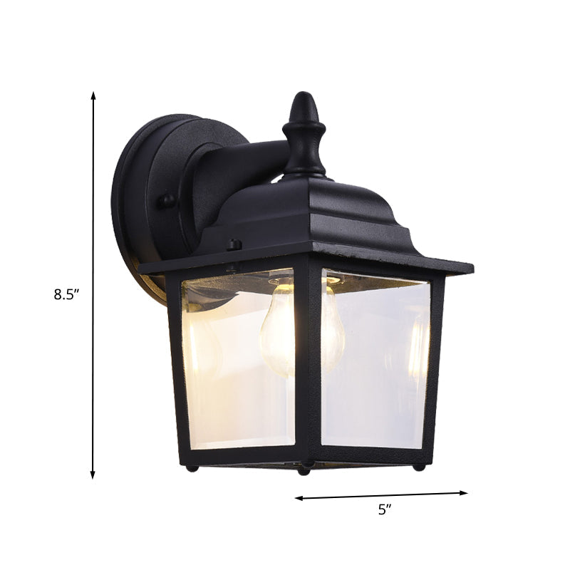 Skørter | Clear Glass Black Wall Light Cube 1 Light Farmhouse Wall Mounted Lamp for Gate