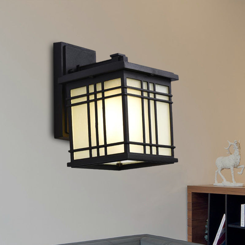 Skørter | 1 Bulb Open Bottom Wall Lamp Rustic Black Aluminum Wall Mount Light with Opal Glass Shade