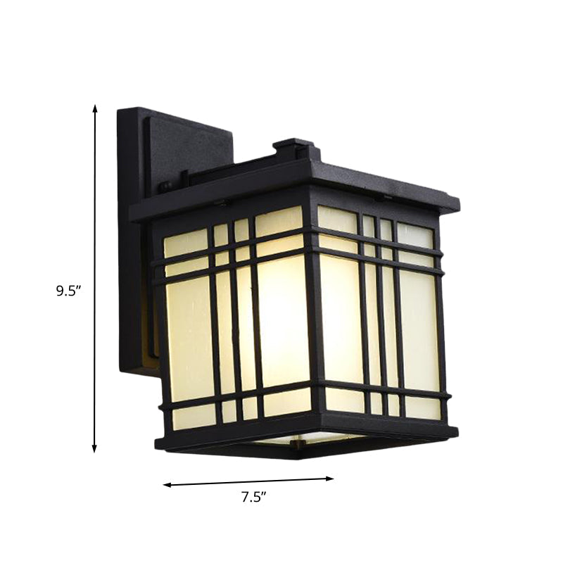 Skørter | 1 Bulb Open Bottom Wall Lamp Rustic Black Aluminum Wall Mount Light with Opal Glass Shade