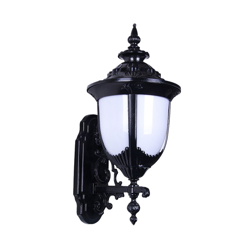 Skørter | Farmhouse Urn Wall Mount Lighting 1 Bulb Milk Plastic Wall Lamp Sconces in Black for Courtyard