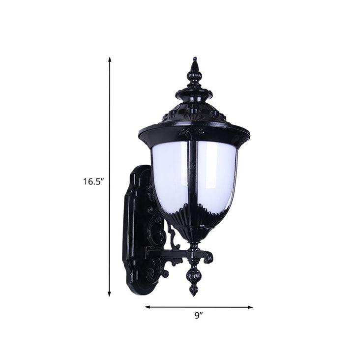 Skørter | Farmhouse Urn Wall Mount Lighting 1 Bulb Milk Plastic Wall Lamp Sconces in Black for Courtyard
