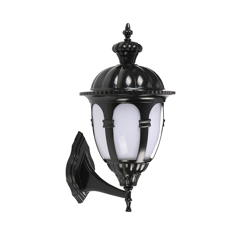 Skørter | 1 Headlight Wall Lighting Ideas Countryside Courtyard Wall Lamp with Urn White Plastic Shade in Black