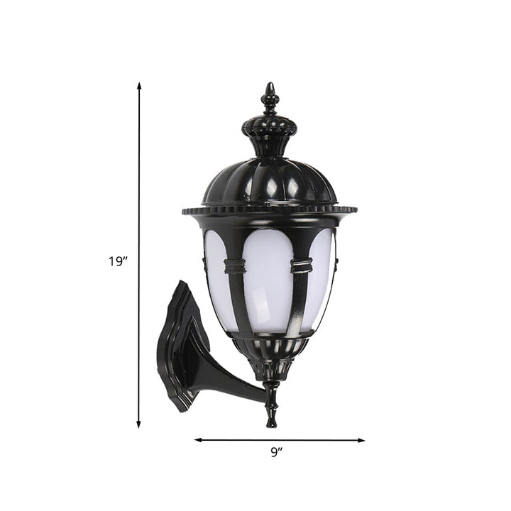 Skørter | 1 Headlight Wall Lighting Ideas Countryside Courtyard Wall Lamp with Urn White Plastic Shade in Black