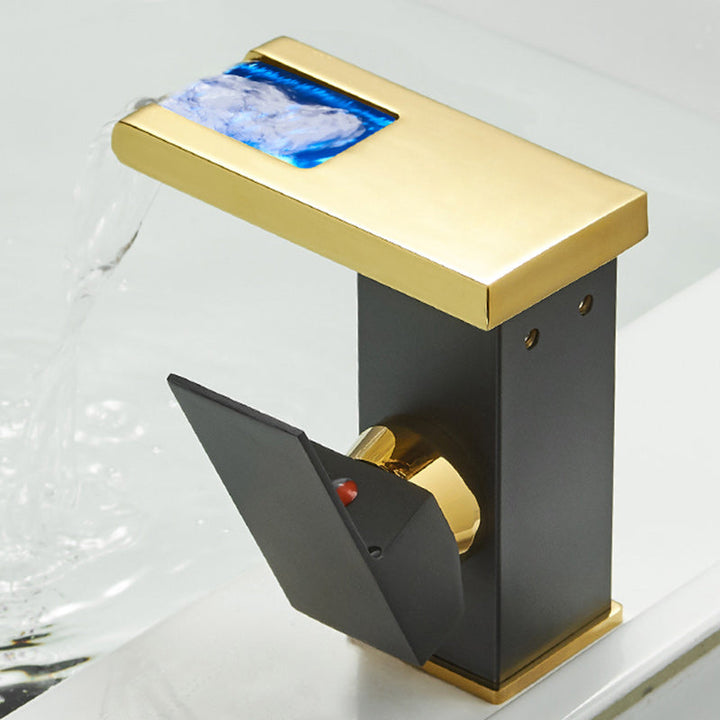 Lisslune | Modern Waterfall Spout Sink Faucet with LED Brass Sink Faucet