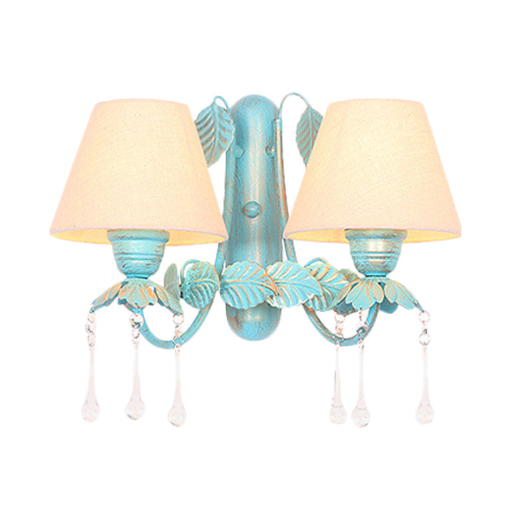 Skørter | Fabric Blue Wall Mounted Lamp Conical 1/2-Light Country Style Wall Lamp with Clear Glass Drop
