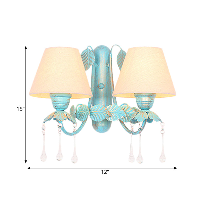 Skørter | Fabric Blue Wall Mounted Lamp Conical 1/2-Light Country Style Wall Lamp with Clear Glass Drop