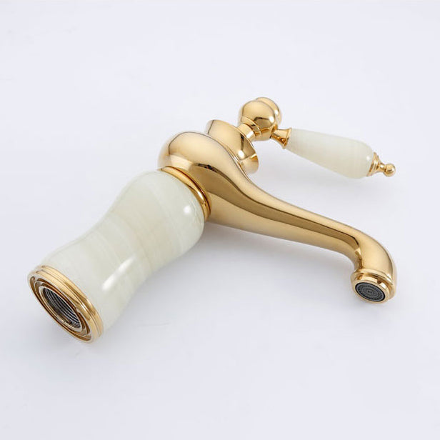 Lisslune | Deck Mounted Copper Tub Faucet Low Arc Roman Tub Faucet Set with Jade
