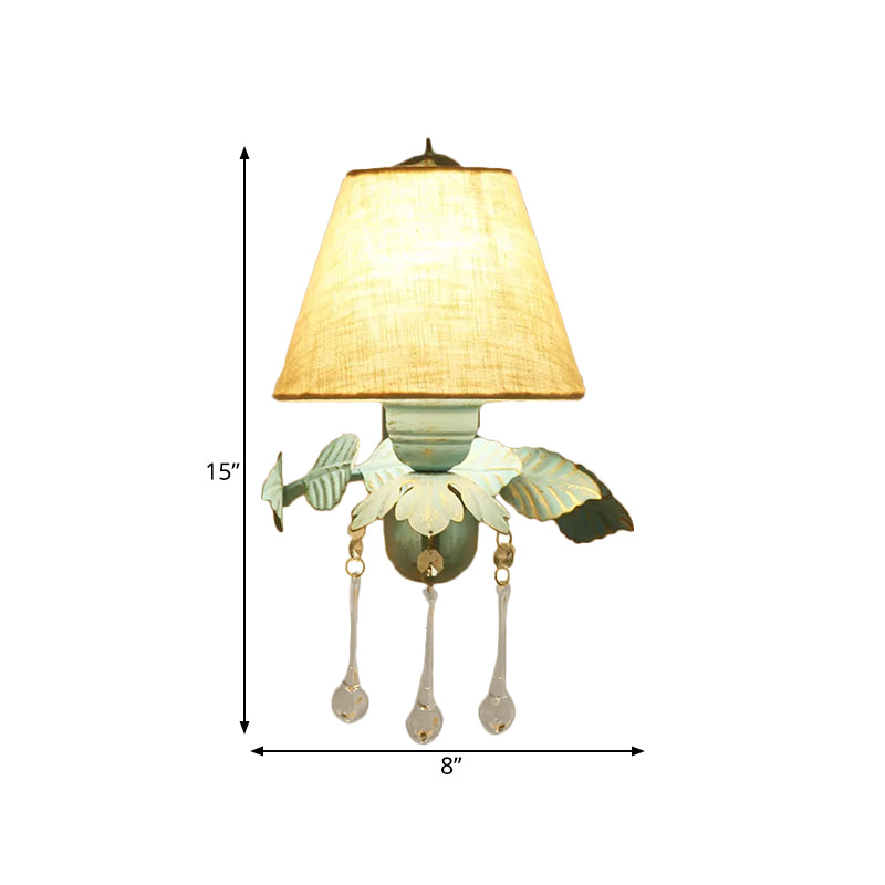 Skørter | Fabric Blue Wall Mounted Lamp Conical 1/2-Light Country Style Wall Lamp with Clear Glass Drop