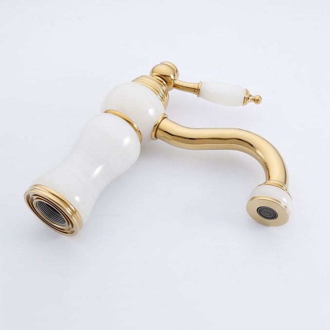 Lisslune | Deck Mounted Copper Tub Faucet Low Arc Roman Tub Faucet Set with Jade
