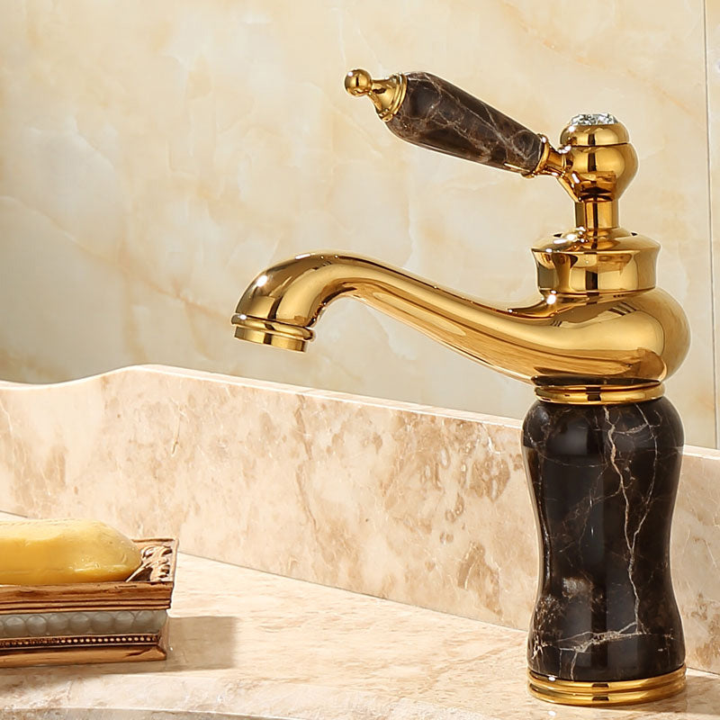 Lisslune | Deck Mounted Copper Tub Faucet Low Arc Roman Tub Faucet Set with Jade