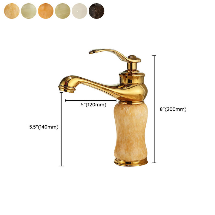 Lisslune | Deck Mounted Copper Tub Faucet Low Arc Roman Tub Faucet Set with Jade