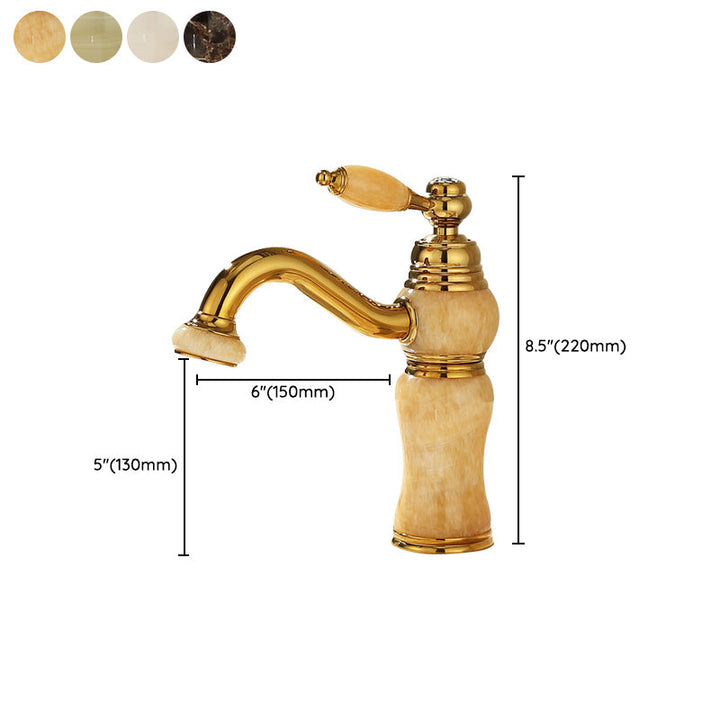 Lisslune | Deck Mounted Copper Tub Faucet Low Arc Roman Tub Faucet Set with Jade