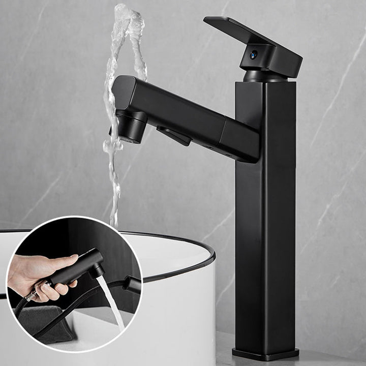 Lisslune | Bathroom Vessel Faucet High Arc Three-Way Spout Single Handle Faucet with Pull-Out Sprayer