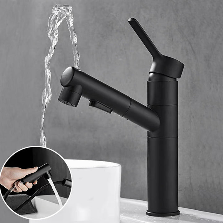 Lisslune | Bathroom Vessel Faucet High Arc Three-Way Spout Single Handle Faucet with Pull-Out Sprayer