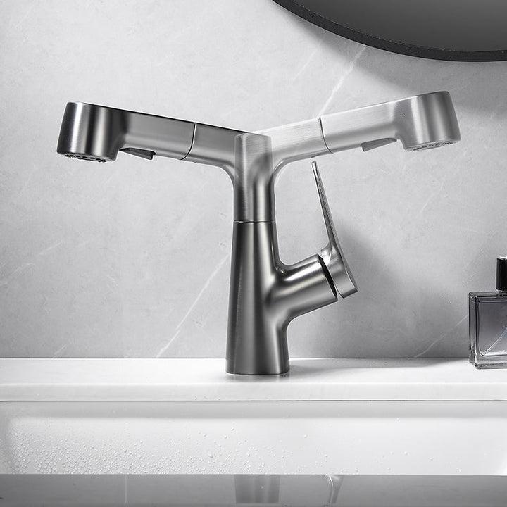 Lisslune | Bathroom Vessel Faucet High Arc Three-Way Spout Single Handle Faucet with Pull-Out Sprayer