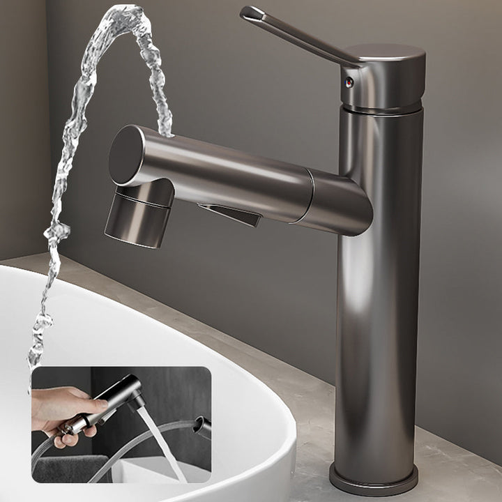 Lisslune | Bathroom Vessel Faucet High Arc Three-Way Spout Single Handle Faucet with Pull-Out Sprayer