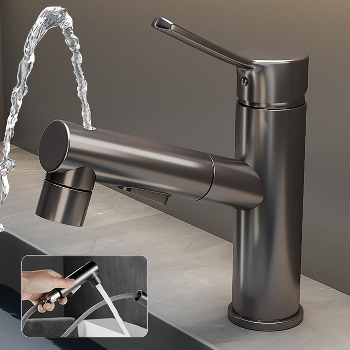 Lisslune | Bathroom Vessel Faucet High Arc Three-Way Spout Single Handle Faucet with Pull-Out Sprayer