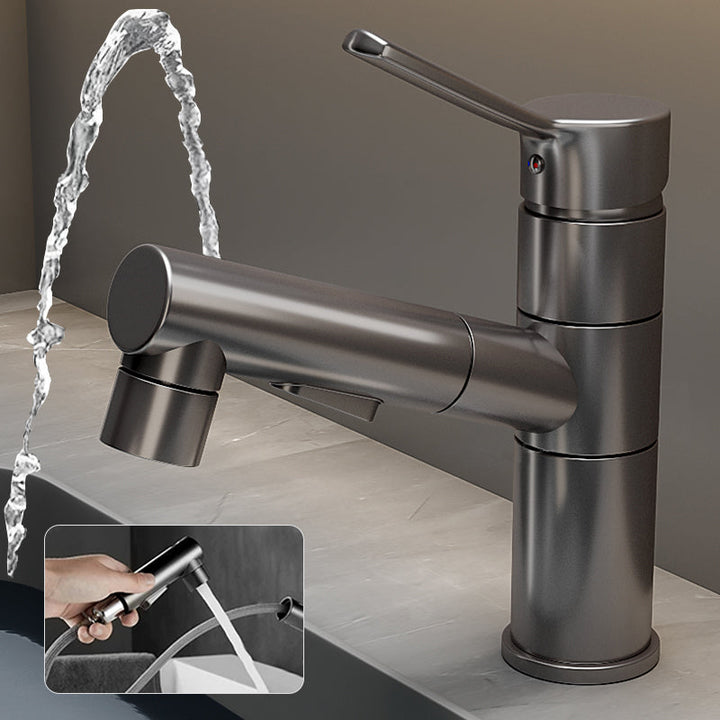 Lisslune | Bathroom Vessel Faucet High Arc Three-Way Spout Single Handle Faucet with Pull-Out Sprayer