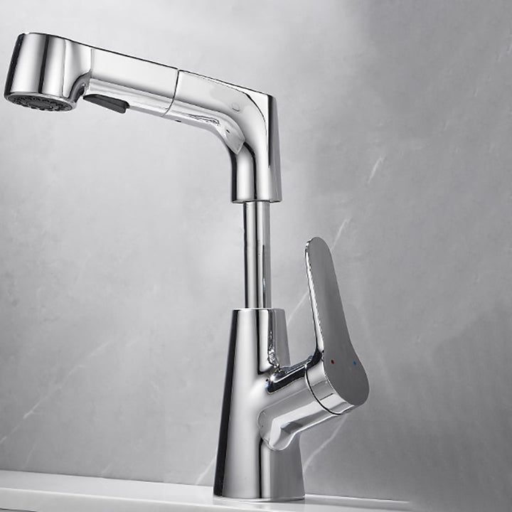 Lisslune | Bathroom Vessel Faucet High Arc Three-Way Spout Single Handle Faucet with Pull-Out Sprayer
