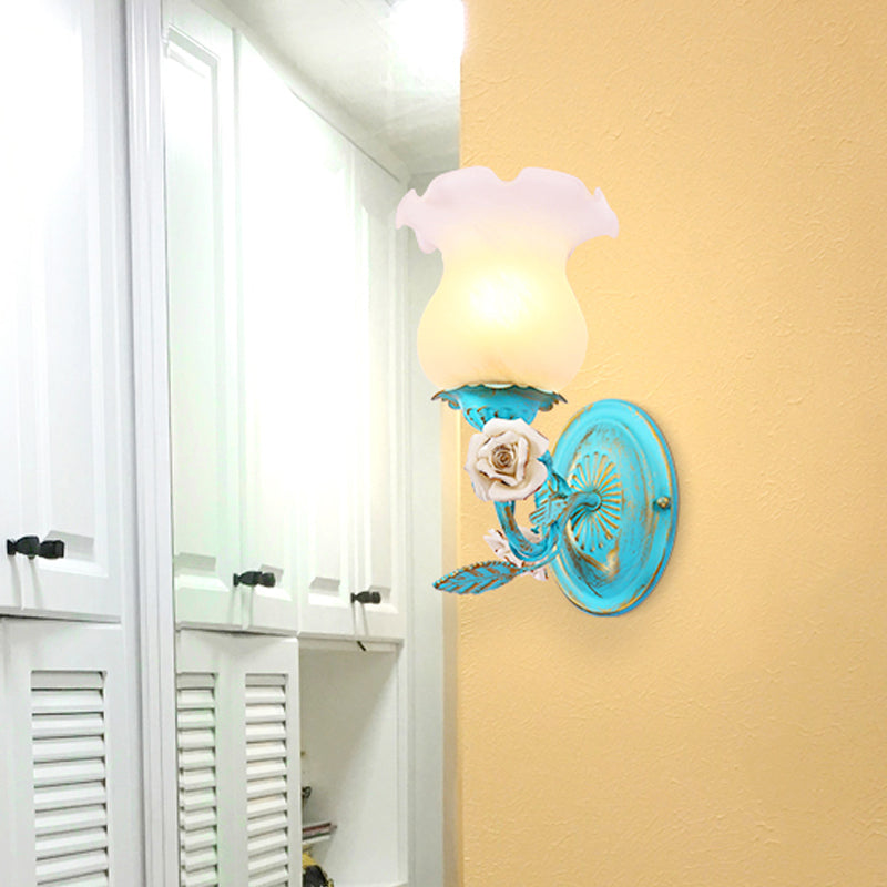 Skørter | Blue Blossom Wall Lamp Light Fixture Korean Garden White Glass 1/2-Light Bedroom Wall Lamp