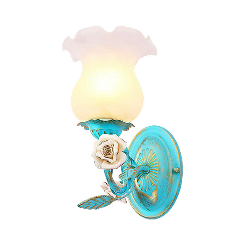 Skørter | Blue Blossom Wall Lamp Light Fixture Korean Garden White Glass 1/2-Light Bedroom Wall Lamp