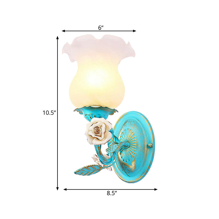 Skørter | Blue Blossom Wall Lamp Light Fixture Korean Garden White Glass 1/2-Light Bedroom Wall Lamp