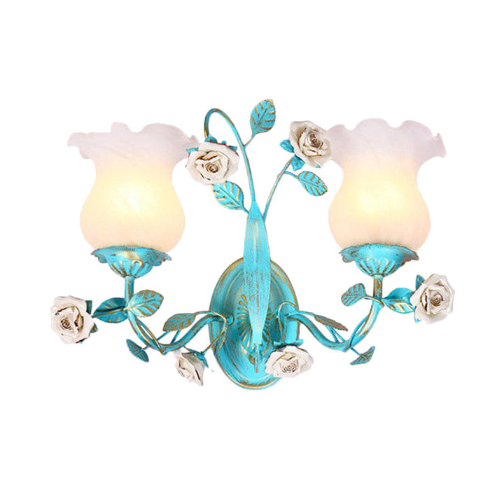 Skørter | Blue Blossom Wall Lamp Light Fixture Korean Garden White Glass 1/2-Light Bedroom Wall Lamp
