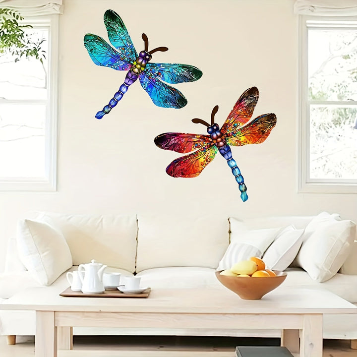 Lisslune | 1/2 piece vibrant dragonfly wall art made of metal – artistic outdoor decoration for gardens, homes, and events – durable, versatile, and eye-catching – a perfect gift idea for any occasion