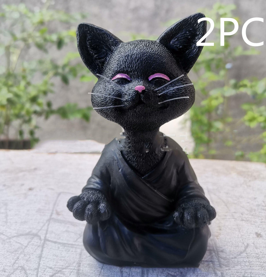 Lisslune | Playful Black Buddha Cat Figure Meditation Yoga Collectible Happy Cat Decor Home Garden Decoration Garden Ornament