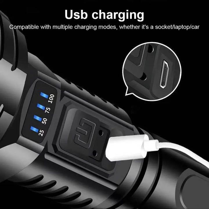 Lisslune | 90000LM LED flashlight – Tactical searchlight with USB charging and super bright lighting