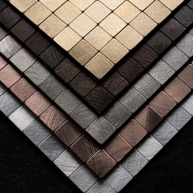 Lisslune | Mosaic Tiles Wallpaper Square Shape Peel and Stick Mosaic Tiles with Metal Look