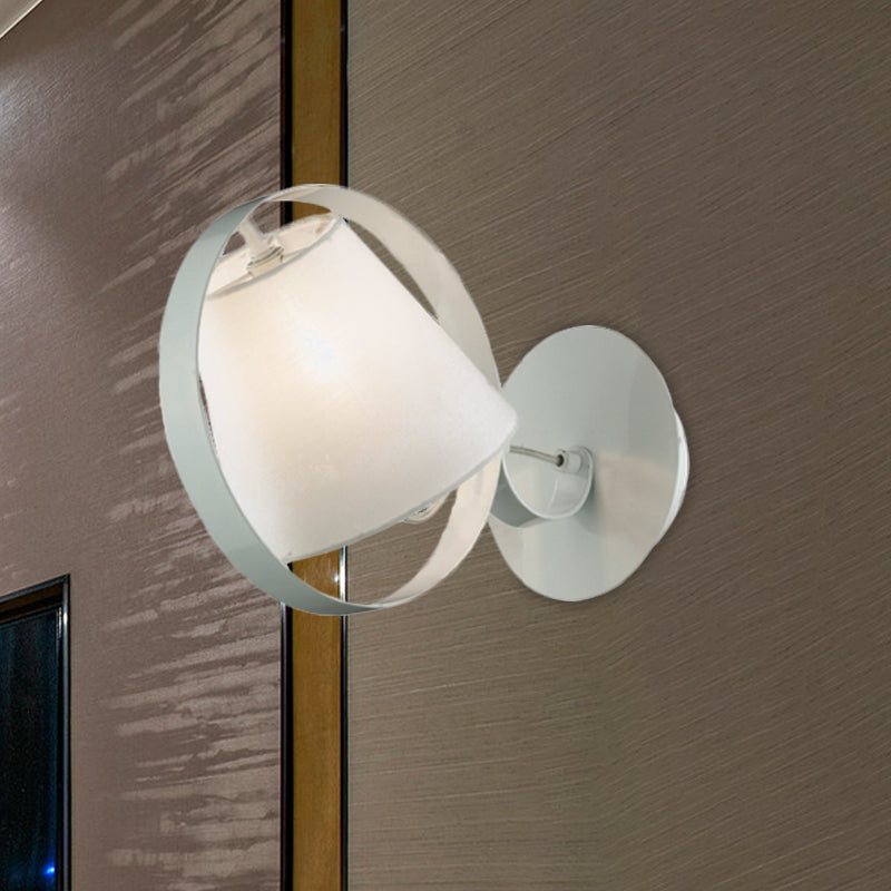 Lisslune | Simple Bucket Fabric Wall Light 1-Bulb Wall Mount Light Fixture in White with Metal Ring
