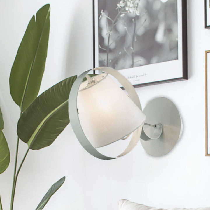Lisslune | Simple Bucket Fabric Wall Light 1-Bulb Wall Mount Light Fixture in White with Metal Ring