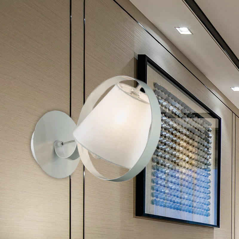 Lisslune | Simple Bucket Fabric Wall Light 1-Bulb Wall Mount Light Fixture in White with Metal Ring