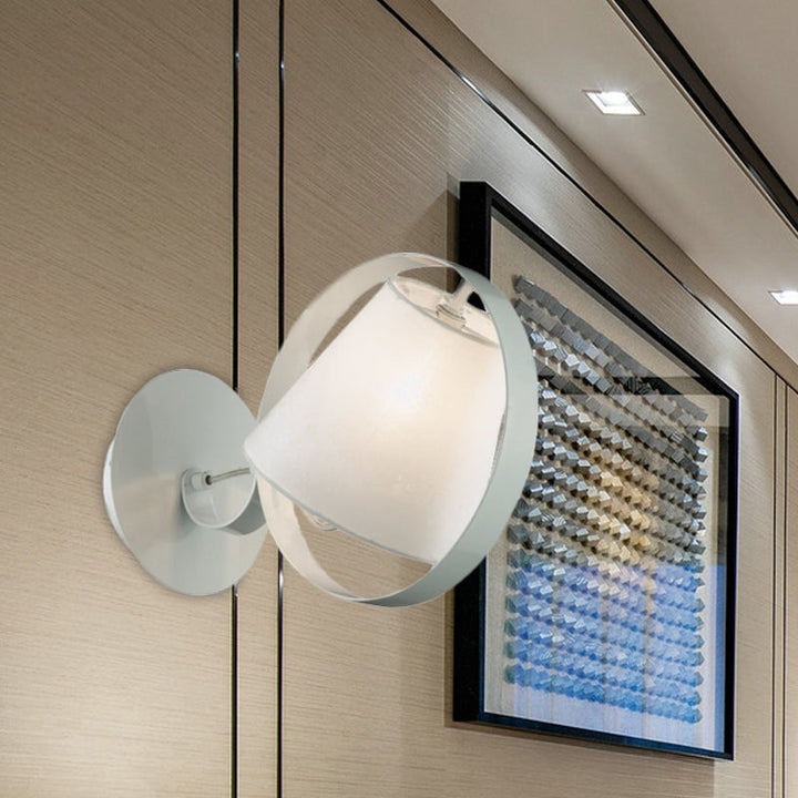 Lisslune | Simple Bucket Fabric Wall Light 1-Bulb Wall Mount Light Fixture in White with Metal Ring