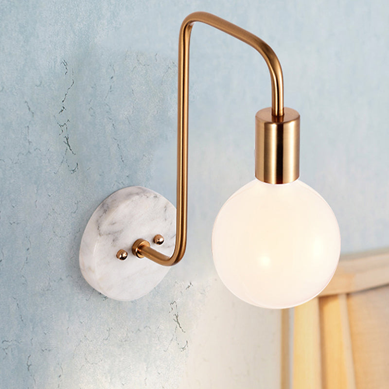 Lisslune | Postmodern Ball Wall Sconce Lamp White Glass 1 Light Bedroom Wall Light Fixture in Gold with Marble Backplate