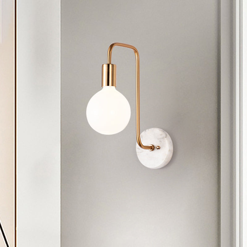 Lisslune | Postmodern Ball Wall Sconce Lamp White Glass 1 Light Bedroom Wall Light Fixture in Gold with Marble Backplate