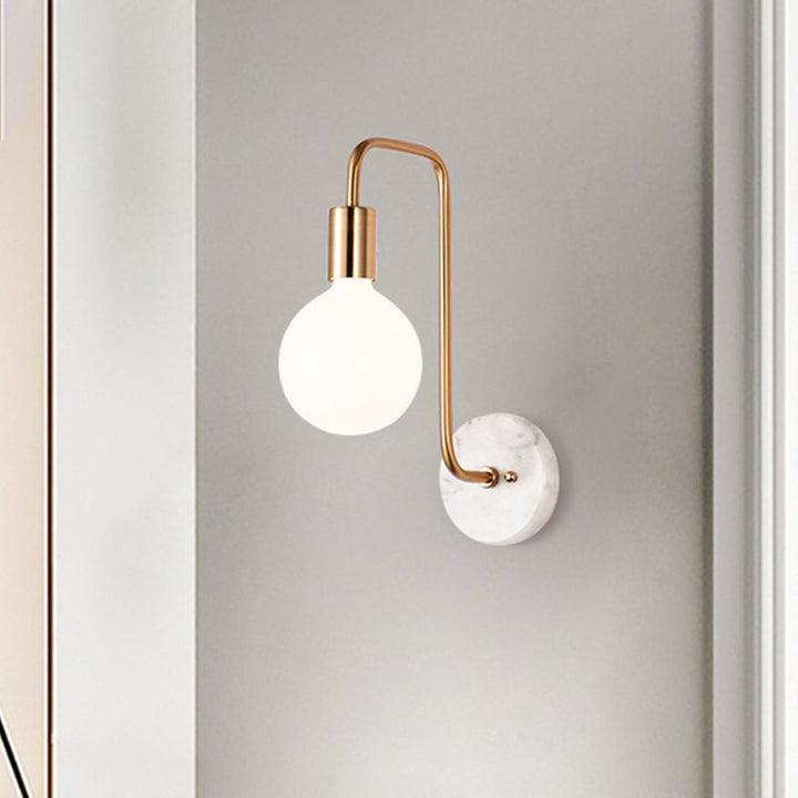 Lisslune | Postmodern Ball Wall Sconce Lamp White Glass 1 Light Bedroom Wall Light Fixture in Gold with Marble Backplate