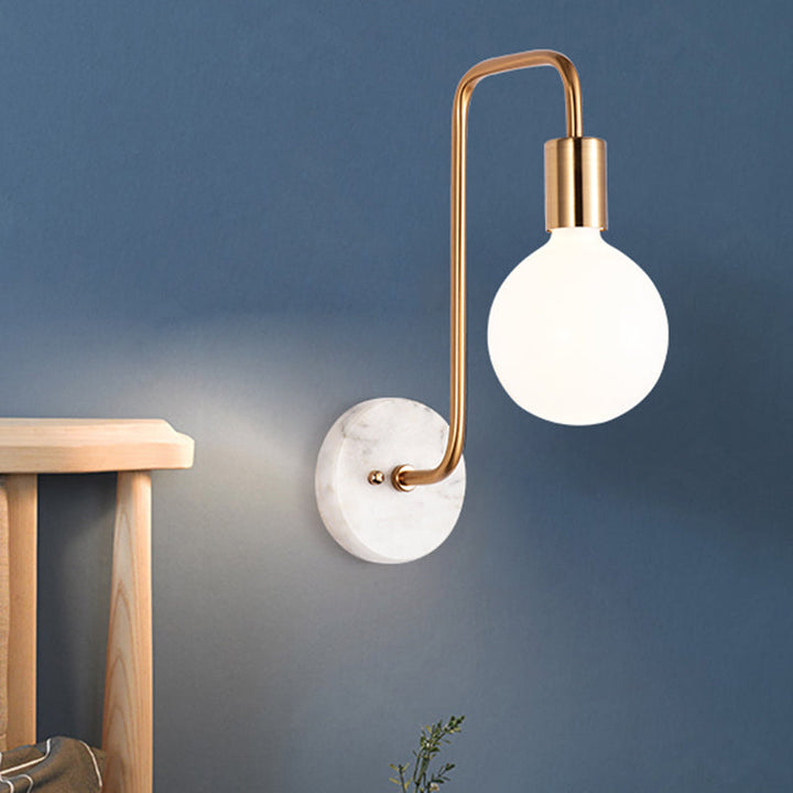Lisslune | Postmodern Ball Wall Sconce Lamp White Glass 1 Light Bedroom Wall Light Fixture in Gold with Marble Backplate