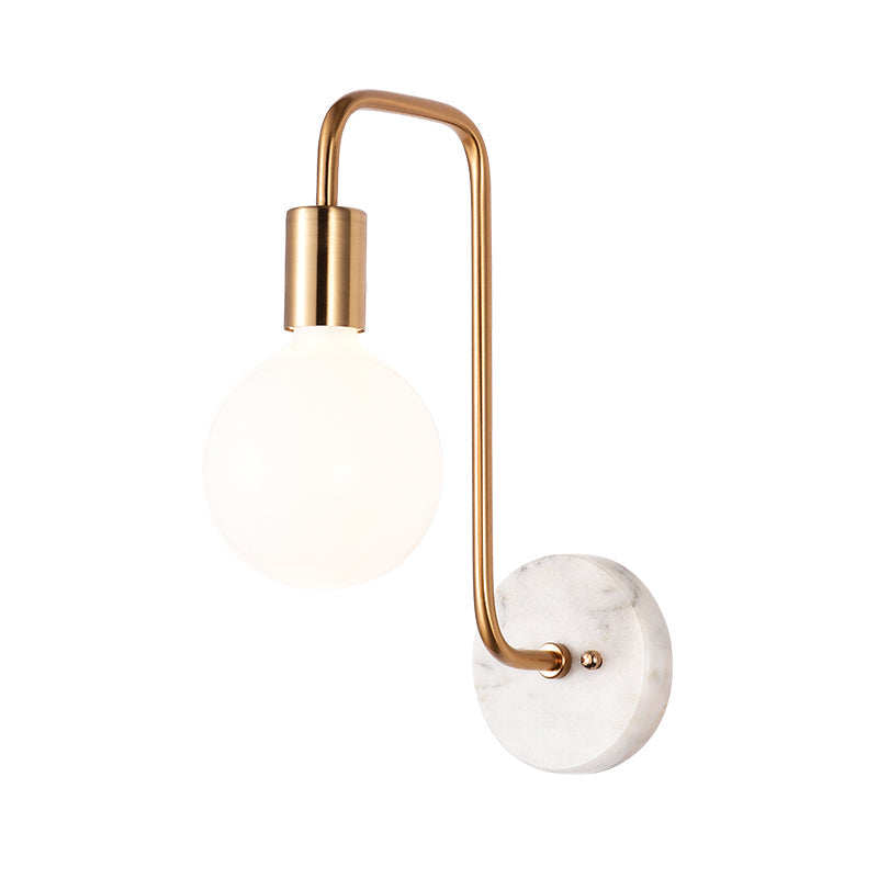 Lisslune | Postmodern Ball Wall Sconce Lamp White Glass 1 Light Bedroom Wall Light Fixture in Gold with Marble Backplate